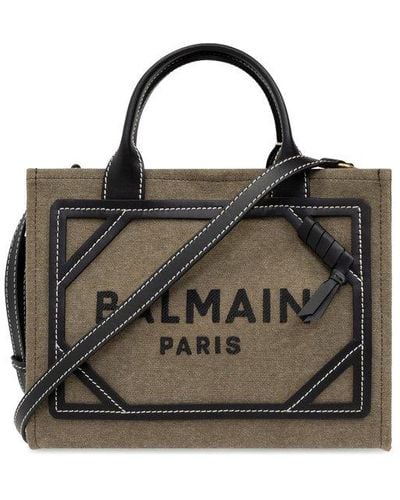 Balmain Logo Detailed Top Handle Bag - Black