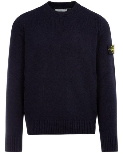 Stone Island Long-sleeved Crewneck Knitted Jumper - Blue