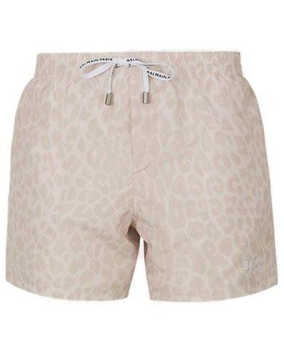 Balmain Leopard Print Swim Shorts - White