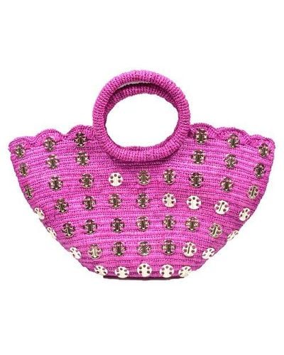 Rabanne Metallic Disc Embellished Basket Bag - Pink