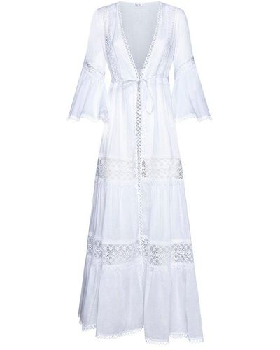 Charo Ruiz Floral-lace Embroidered V-neck Flared Dress - White