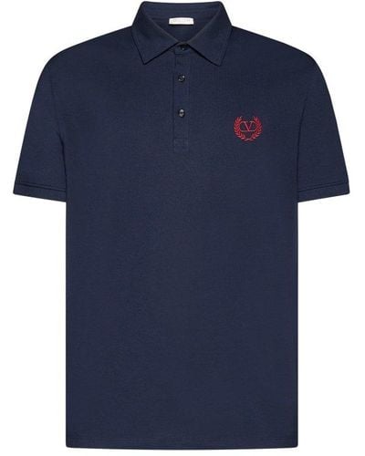 Valentino Logo Embroidered Short-sleeved Polo Shirt - Blue