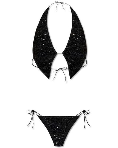 Oséree Sequin-embellished Halterneck Two-piece Bikini Set - Black