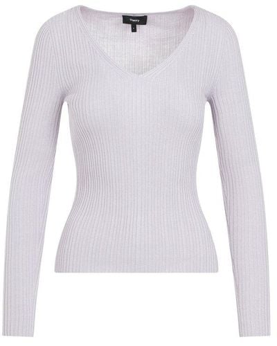 Theory V-neck Knitted Jumper - Blue
