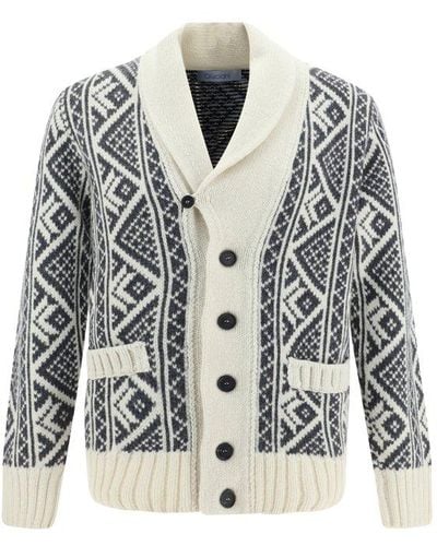 Cruciani Patterened Intarsia-knit Buttoned Cardigan - White
