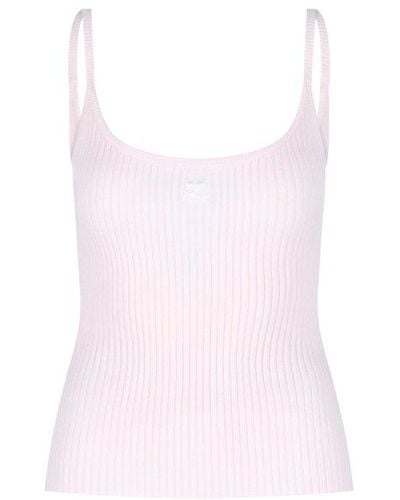 Courreges Logo Embroidered Ribbed Sleeveless Top - Pink