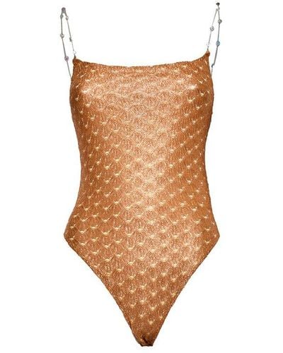 Missoni Metallic Crochet-knit One-piece Swimsuit - Brown
