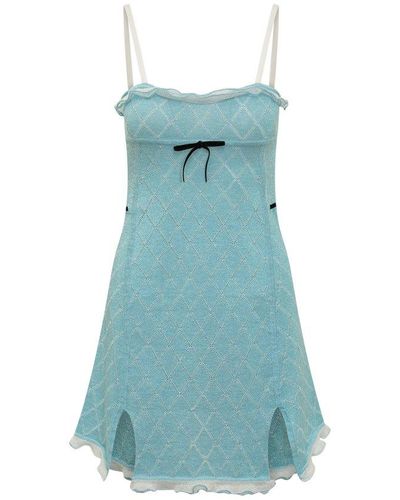 Cormio Bow Detailed Sleeveless Mini Dress - Blue