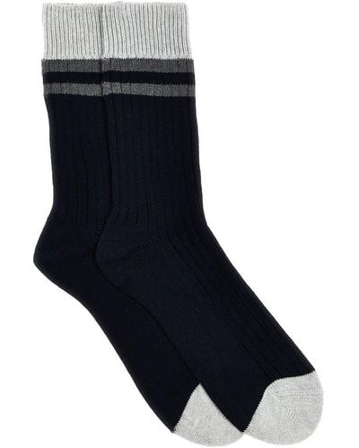 Brunello Cucinelli Striped Ribbed-knit Ankle Socks - Black