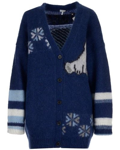 Loewe Oversized Bear Knit Cardigan - Blue