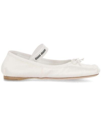 Miu Miu Bow-detailed Slip-on Satin Ballerina Shoes - White