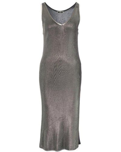 Elisabetta Franchi Sleeveless Slit Detailed Midi Dress - Grey