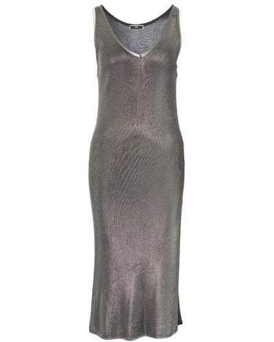 Elisabetta Franchi Sleeveless Slit Detailed Midi Dress - Gray