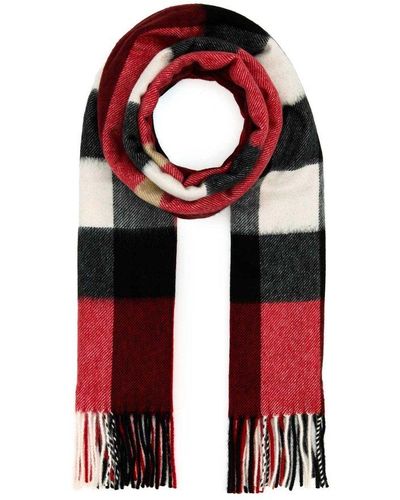 Burberry Checked Fringed Scarf - Red