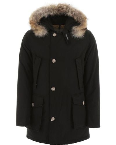 Woolrich Hooded Buttoned Down Coat - Black