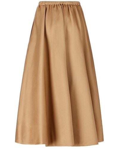 Valentino High Waist Pleated Midi Skirt - Natural