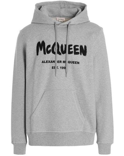 Alexander McQueen Logo Print Drawstring Hoodie - Gray