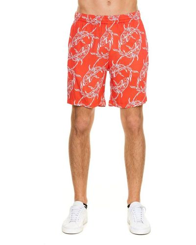 MSGM Allover Shark Printed Shorts - Orange