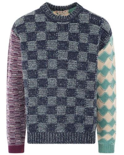 Marni Checkered Knit Sweater - Blue