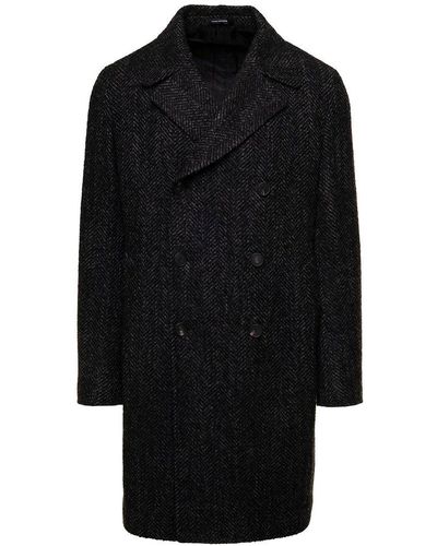 Tagliatore Notched-lapels Double-breasted Coat - Black