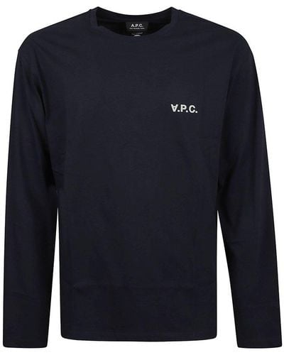 A.P.C. Logo Embroidered Long-sleeved T-shirt - Blue