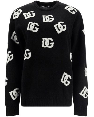 Dolce & Gabbana Logo Intarsia-knitted Crewneck Sweater - Black