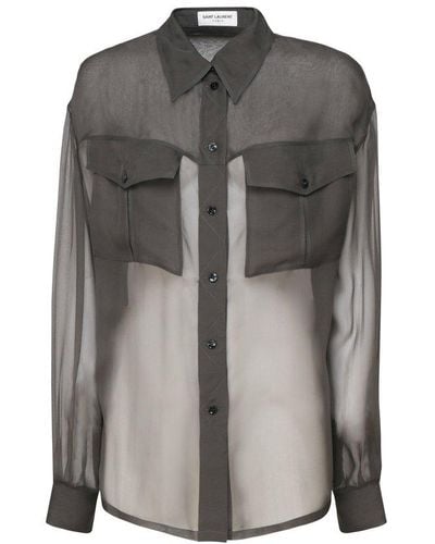 Saint Laurent Buttoned Long-sleeved Shirt - Grey