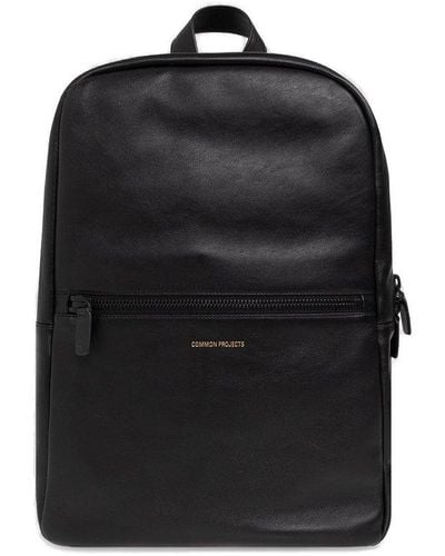 Common Projects Leather Backpack With Logo - Black