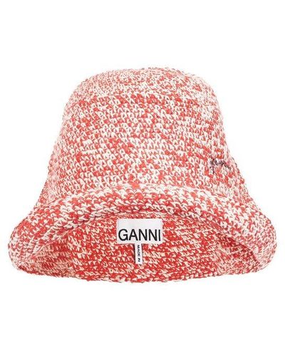 Ganni Bucket Hat With Logo, - Red