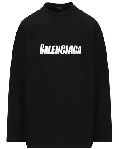 Balenciaga Black & White Caps Oversized Long Sleeve T-shirt
