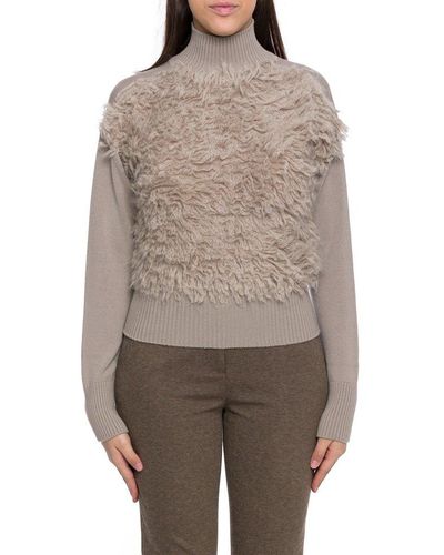 Max Mara Studio High Neck Long-sleeved Sweater - Brown