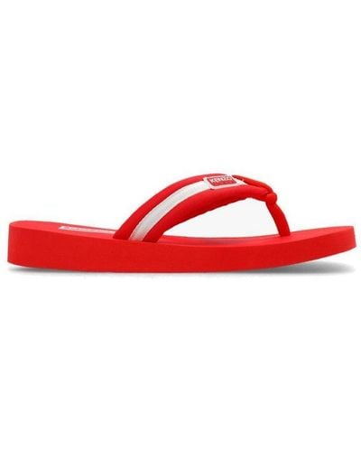 KENZO Logo Patch Striped Slip-on Flip Flops - Red
