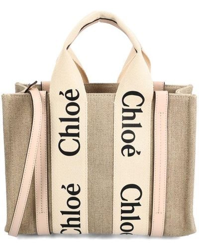 Chloé Neutral Small Woody Tote Bag - Women's - Polyester/calf Leather/linen/flax - Natural