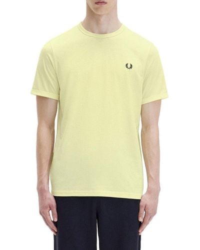 Fred Perry Ringer Logo-embroidered Crewneck T-shirt - Yellow