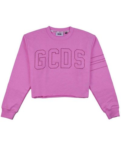 Gcds Bling Jersey Crop Sweatshirt - Purple