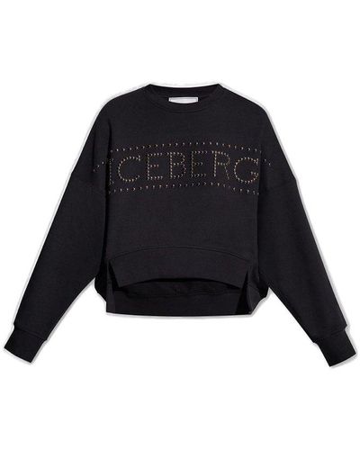 Iceberg Logo Studded Crewneck Sweatshirt - Black