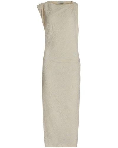 Isabel Marant Crinkled Asymmetric Midi Jersey Dress - White