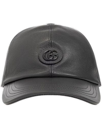 Gucci Leather Baseball Hat With Double G - Black