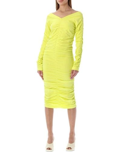 Helmut Lang Ruched Midi Dress - Yellow