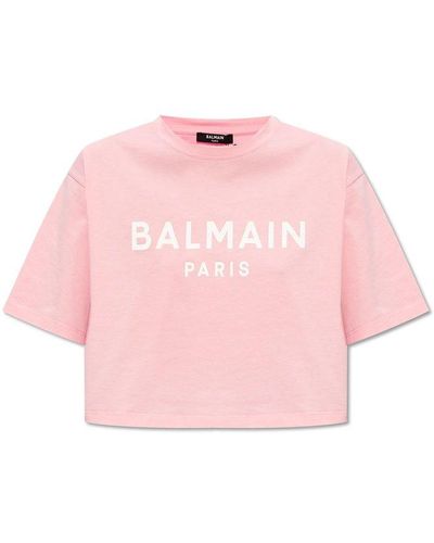 Balmain Cropped T-Shirt With Logo - Pink