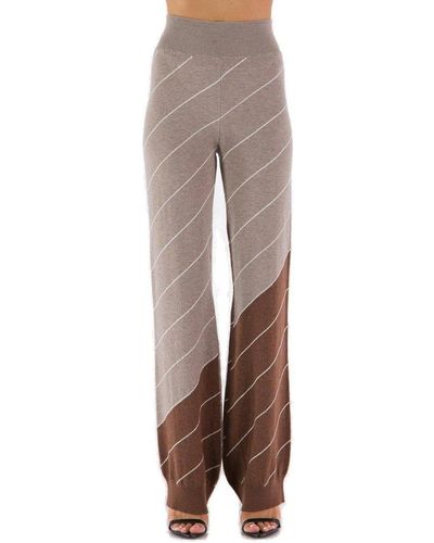 Stella McCartney Diagonal-stripe Knitted Flared Trousers - Brown