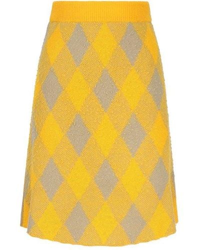 Burberry Wool Skirt With Argyle Pattern - Yellow