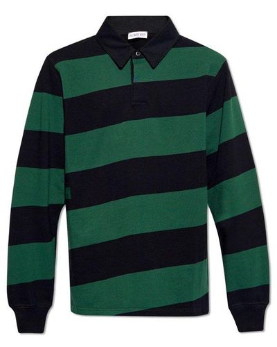 Burberry Long-sleeve Striped Cotton Polo Shirt - Green