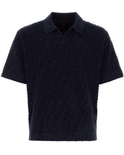 Fendi Ff Jacquard Short Sleeved Polo Shirt - Blue