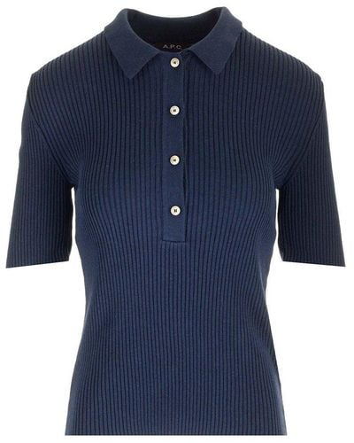 A.P.C. Blue Danae Ribbed Polo Shirt