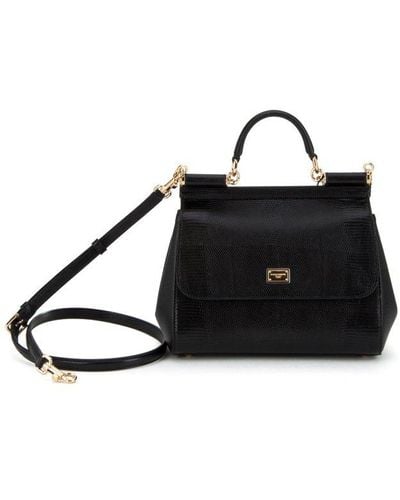 Dolce & Gabbana Logo Plate Large Sicily Handbag - Black