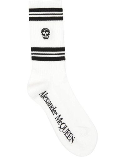 Alexander McQueen Skull-knit Cotton-blend Mid-calf Socks - White