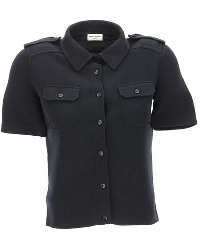 Saint Laurent Buttoned Short-sleeved Polo Shirt - Black