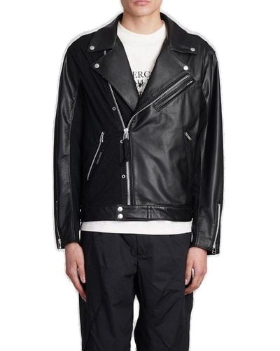Undercover Paneled Leather Zipped Biker Jacket - Black