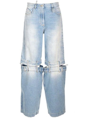 The Attico Ashton Cut-out Detailed Wide-leg Jeans - Blue